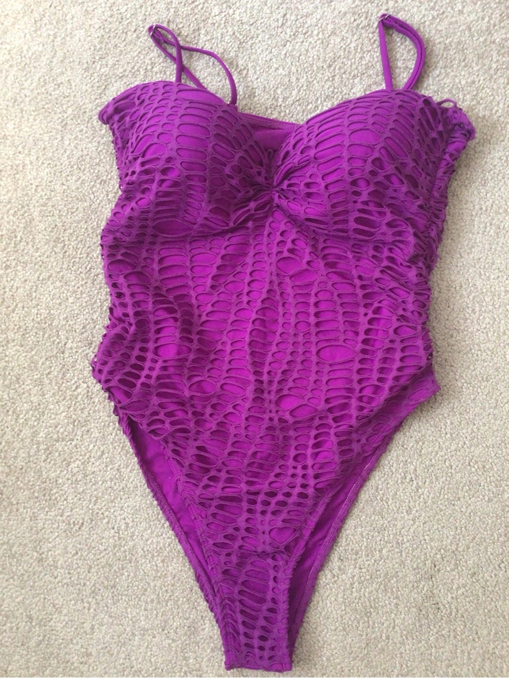 MATTE COLLECTION FUCHSIA/PURPLE CUTOUT OVERLAY SWIMSUIT- SZ L- NWOT